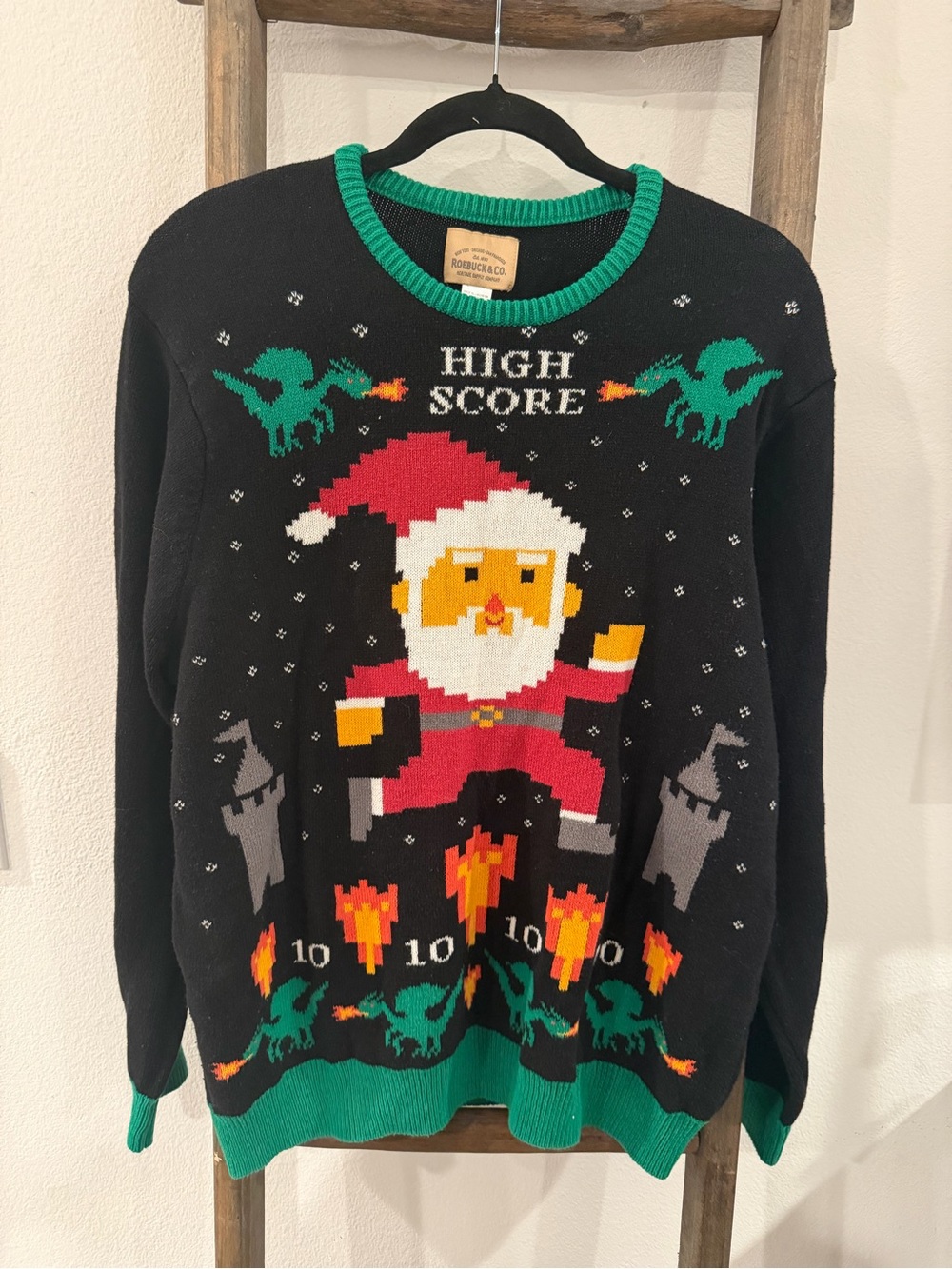 Men’s Black ‘High Score’ Pixel Santa Holiday Sweater